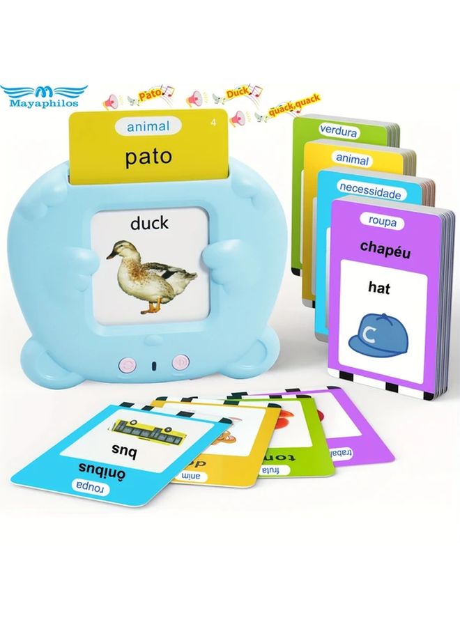 112 Cards 224 Words Portuguese English Bilingual Talking Flash Cards Learning Sensory Phonics Auditory Toy - Image 1