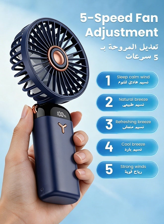 GEERTOP مروحة يدوية محمولة، مروحة مكتب صغيرة خفيفة الوزن وقابلة للطي بـ 5 سرعات، مزودة ببطارية قابلة لإعادة الشحن سعة 2400 مللي أمبير وشاشة رقمية، وقاعدة لاصقة قابلة للدوران بزاوية 360 درجة؛ مناسبة للمكتب، المطبخ، السيارة والتخييم. - Image 2