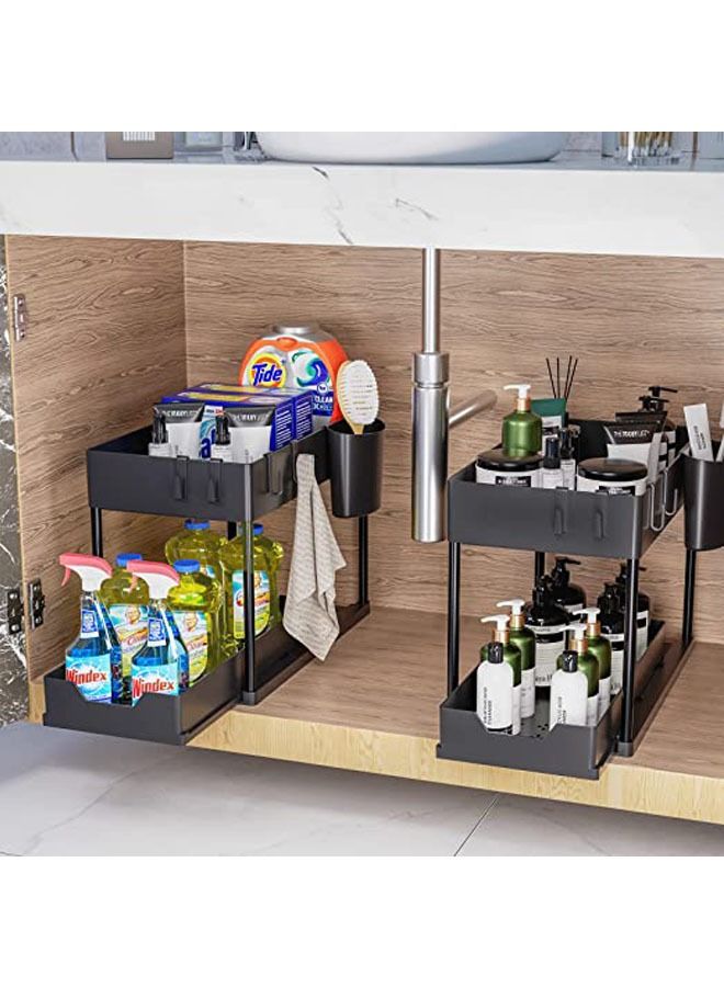 HOMESTAR 1 Pack Under Sink Organizers and Storage Pull Out Sliding Drawer, 2 Tier Multi-purpose Kitchen the Organizer Bathroom Shelf Rack for Countertop Laundry -Black  - Image 3