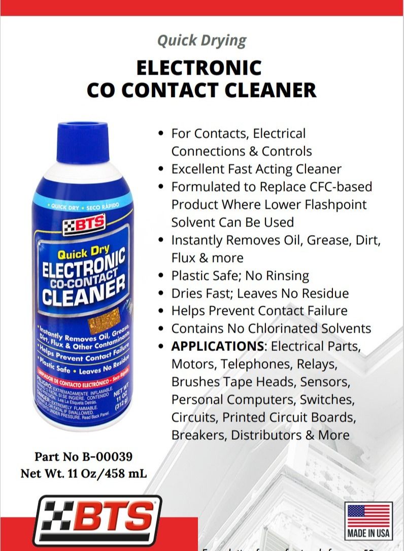 BTS B-00039 QUICK DRYING ELECTRONIC CO-CONTACT CLEANER, 15.1 fl. oz. (447 mL), Plastic Safe CFC Free, Care & Protection of Electronic Contacts Transparent, Made in USA - Image 3