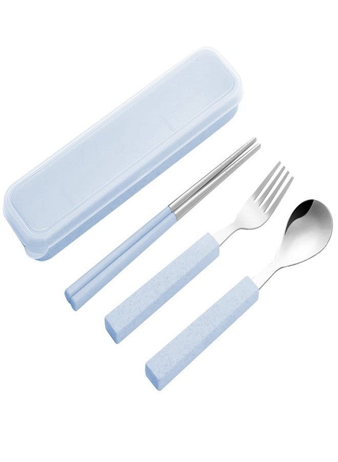 VANRA 3-Piece Children Utensils Set 18/8 Stainless Steel Child Flatware Set Silverware Spoon Fork Chopstick Set with Travel Case for Kids Lunch Box - Image 1