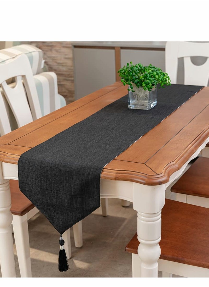 KASTWAVE - Table Runner, Boho Runners 72 inches Long, Modern AB Side Linen Black and Mineral Gray with Tassels, Holiday Coffee Farmhouse Style for Dining Room - Image 1