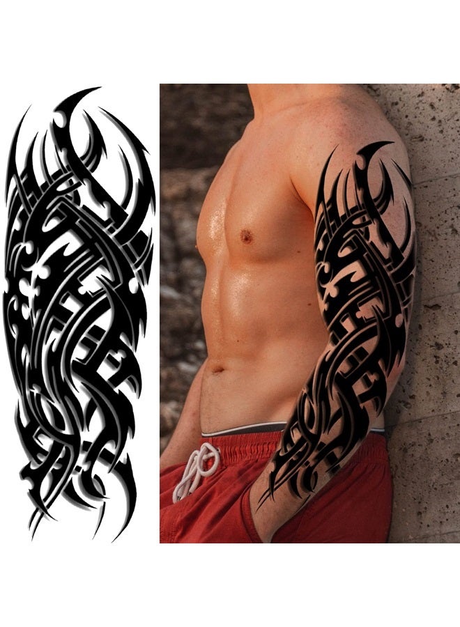 Totem Fake Tattoos Sleeve For Men Women, Full Arm Tribal Polynesian Temporary Tattoo Sleeves Adult, Large Black Hawaiian Viking Dragon Temp Tatoo Sticker Leg Body Art Makeup, 8-Sheet