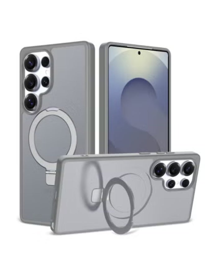 إيغوروف متوافق مع حافظات هواتف Samsung S26 Ultra، ويدعم الملحق المغناطيسي MagSafe. حافظة واقية مغناطيسية مزودة بحامل مخفي مدمج. حافظة واقية شبه شفافة بمظهر غير لامع ومقاومة للسقوط. حافظة هاتف مقاومة للسقوط وحماية كاملة من الدرجة العسكرية، مناسبة لهاتف Galaxy S26 Ultra 5G (رمادي). - Image 1