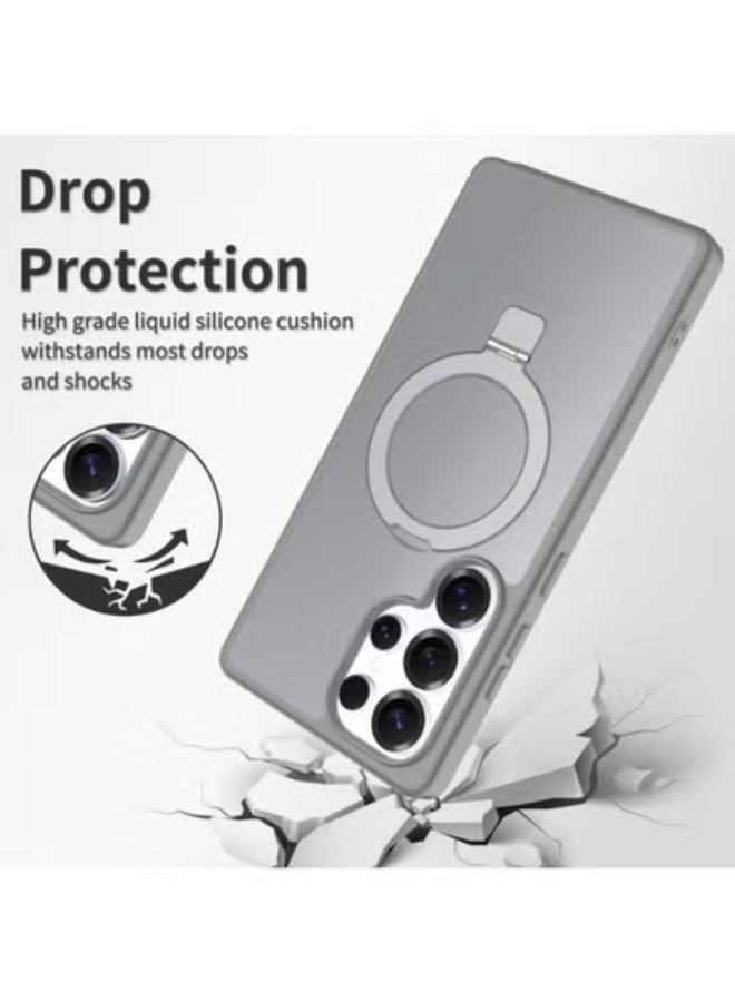 إيغوروف متوافق مع حافظات هواتف Samsung S26 Ultra، ويدعم الملحق المغناطيسي MagSafe. حافظة واقية مغناطيسية مزودة بحامل مخفي مدمج. حافظة واقية شبه شفافة بمظهر غير لامع ومقاومة للسقوط. حافظة هاتف مقاومة للسقوط وحماية كاملة من الدرجة العسكرية، مناسبة لهاتف Galaxy S26 Ultra 5G (رمادي). - Image 2