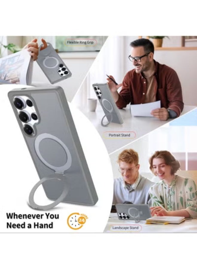 إيغوروف متوافق مع حافظات هواتف Samsung S26 Ultra، ويدعم الملحق المغناطيسي MagSafe. حافظة واقية مغناطيسية مزودة بحامل مخفي مدمج. حافظة واقية شبه شفافة بمظهر غير لامع ومقاومة للسقوط. حافظة هاتف مقاومة للسقوط وحماية كاملة من الدرجة العسكرية، مناسبة لهاتف Galaxy S26 Ultra 5G (رمادي). - Image 3