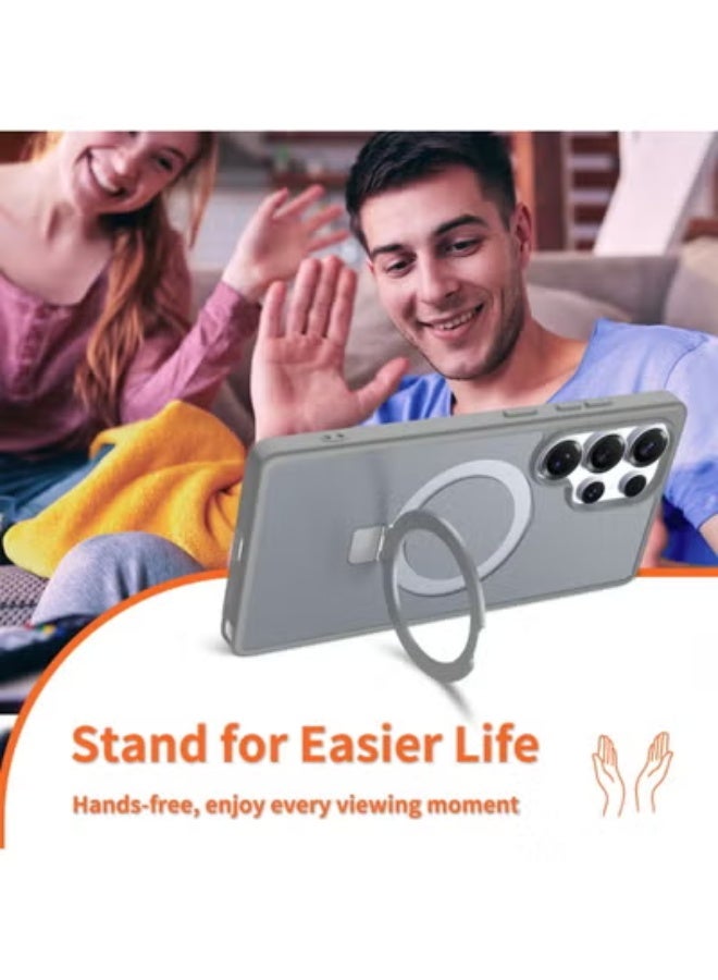 إيغوروف متوافق مع حافظات هواتف Samsung S26 Ultra، ويدعم الملحق المغناطيسي MagSafe. حافظة واقية مغناطيسية مزودة بحامل مخفي مدمج. حافظة واقية شبه شفافة بمظهر غير لامع ومقاومة للسقوط. حافظة هاتف مقاومة للسقوط وحماية كاملة من الدرجة العسكرية، مناسبة لهاتف Galaxy S26 Ultra 5G (رمادي). - Image 5