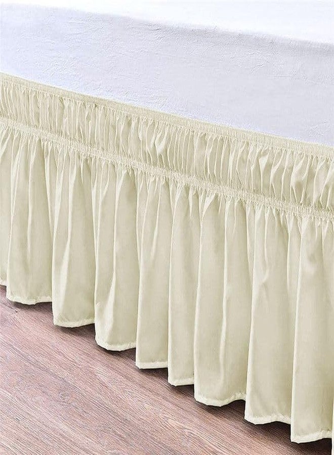LINEN SHEETS ملاءات كتان - 100% مايكروفايبر، تنورة سرير فاخرة ملفوفة، تصميم مكشكش، سهلة التركيب مع حافة متدلية بطول 10 بوصات - لون عاجي سادة، مقاس توين إكس إل - Image 1