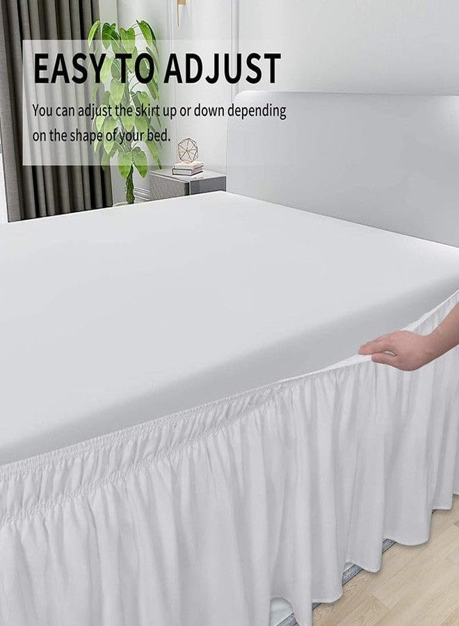 LINEN SHEETS ملاءات كتان - 100% مايكروفايبر، تنورة سرير فاخرة ملفوفة، تصميم مكشكش، سهلة التركيب مع حافة متدلية بطول 10 بوصات - لون عاجي سادة، مقاس توين إكس إل - Image 5