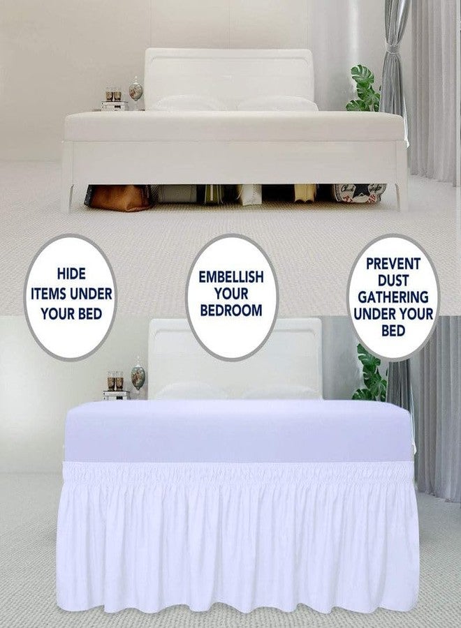 LINEN SHEETS ملاءات كتان - 100% مايكروفايبر، تنورة سرير فاخرة ملفوفة، تصميم مكشكش، سهلة التركيب مع حافة متدلية بطول 10 بوصات - لون عاجي سادة، مقاس توين إكس إل - Image 4