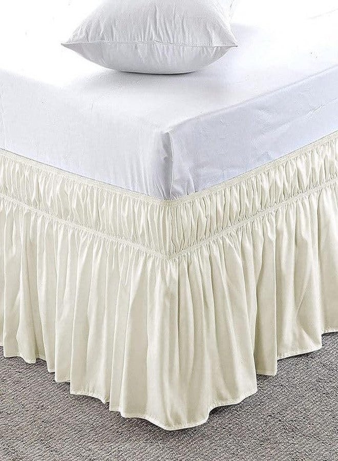 LINEN SHEETS ملاءات كتان - 100% مايكروفايبر، تنورة سرير فاخرة ملفوفة، تصميم مكشكش، سهلة التركيب مع حافة متدلية بطول 10 بوصات - لون عاجي سادة، مقاس توين إكس إل - Image 2