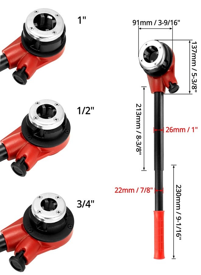 QWORK BSPT Ratchet Pipe Threader Kit, 3 Die Ratcheting Pipe Threading Tool Set 1/2", 3/4", 1", for Professional Cutting & Pipe Threaders - Image 5