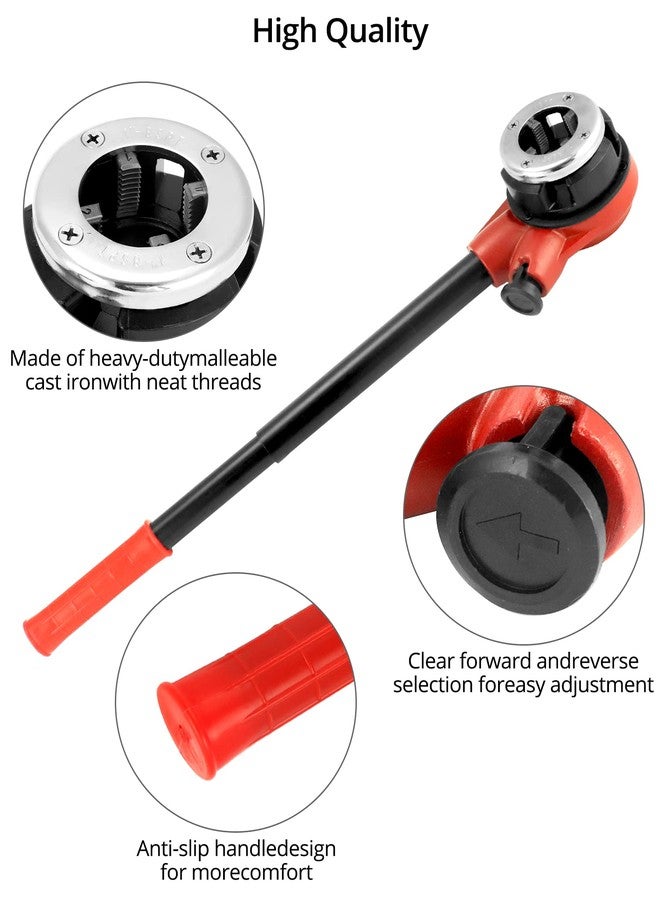 QWORK BSPT Ratchet Pipe Threader Kit, 3 Die Ratcheting Pipe Threading Tool Set 1/2", 3/4", 1", for Professional Cutting & Pipe Threaders - Image 2