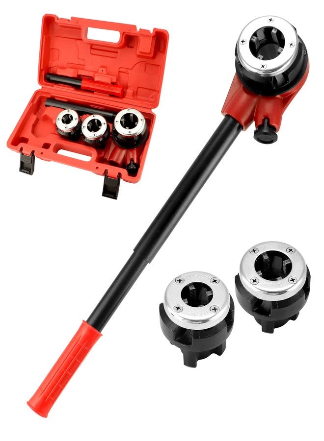 QWORK BSPT Ratchet Pipe Threader Kit, 3 Die Ratcheting Pipe Threading Tool Set 1/2", 3/4", 1", for Professional Cutting & Pipe Threaders - Image 1