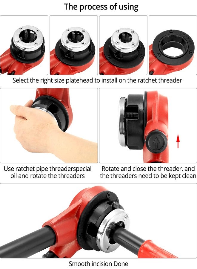 QWORK BSPT Ratchet Pipe Threader Kit, 3 Die Ratcheting Pipe Threading Tool Set 1/2", 3/4", 1", for Professional Cutting & Pipe Threaders - Image 3