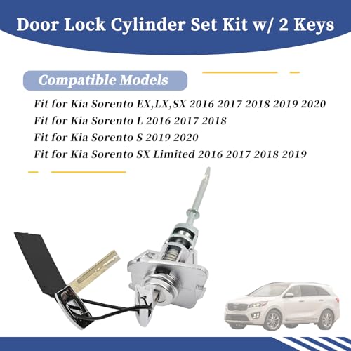 Getfarway Door Lock Cylinder Set Kit w 2 Keys Fit for Kia Sorento 20162020 Replace 81970C5A00 Front Left Driver Side - Image 3