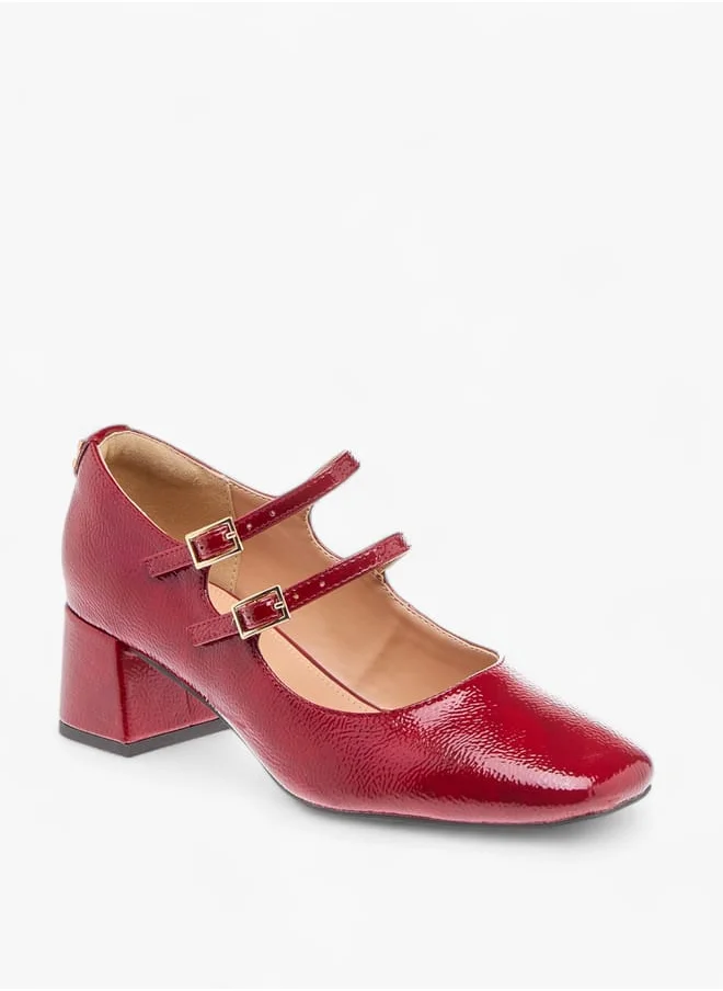 ايل Womens Textured Double Strap Mary Jane Shoes With Block Heels