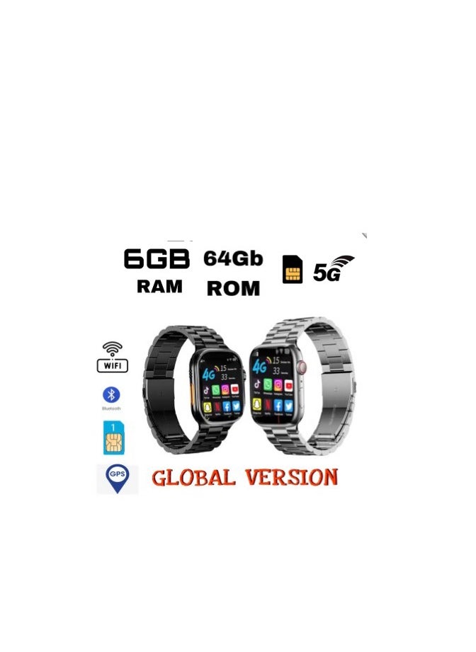 Smartbarry - C95 Ultra Android Smartwatch With Sim and 6Gb Ram 64Gb Rom Rotating camera 2 set Strap - Silver - Image 1