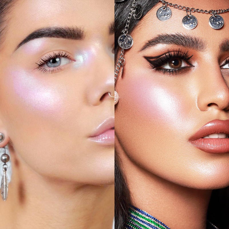 LSxia لوحة مكياج الهايلايتر LSxia - لوحة كونتور لامعة بودرة لتفتيح الوجه كونتور خدود ذهبية مكياج هايلايتر، بودرة هايلايتر تدوم طويلاً مع مرآة لمكياج الإضاءة (وردي ذهبي) - Image 4