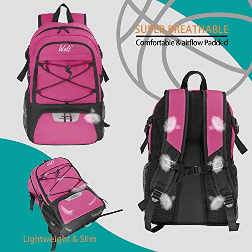 WOLT | Basketball Backpack Large Sports Bag with Separate Ball Holder & Shoes Compartment, Gifts for Basketball, Soccer, Volleyball, Swim, Gym, Travel (Pink) - Image 5