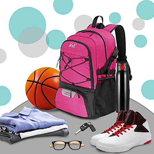 WOLT | Basketball Backpack Large Sports Bag with Separate Ball Holder & Shoes Compartment, Gifts for Basketball, Soccer, Volleyball, Swim, Gym, Travel (Pink) - Image 3
