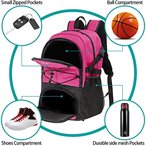 WOLT | Basketball Backpack Large Sports Bag with Separate Ball Holder & Shoes Compartment, Gifts for Basketball, Soccer, Volleyball, Swim, Gym, Travel (Pink) - Image 4