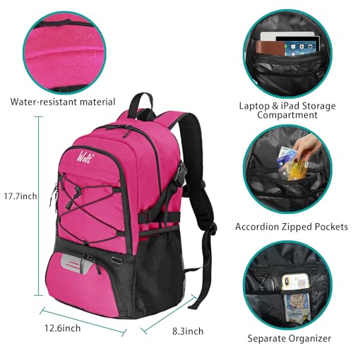 WOLT | Basketball Backpack Large Sports Bag with Separate Ball Holder & Shoes Compartment, Gifts for Basketball, Soccer, Volleyball, Swim, Gym, Travel (Pink) - Image 2