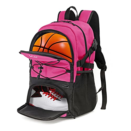 WOLT | Basketball Backpack Large Sports Bag with Separate Ball Holder & Shoes Compartment, Gifts for Basketball, Soccer, Volleyball, Swim, Gym, Travel (Pink) - Image 1