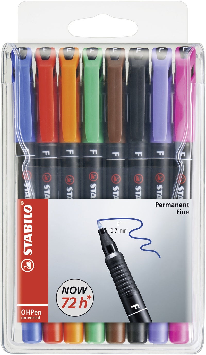 STABILO Pen for Overhead Projection OHPen universal - Permanent Fine - Pack of 8 - Assorted Colors - Image 1