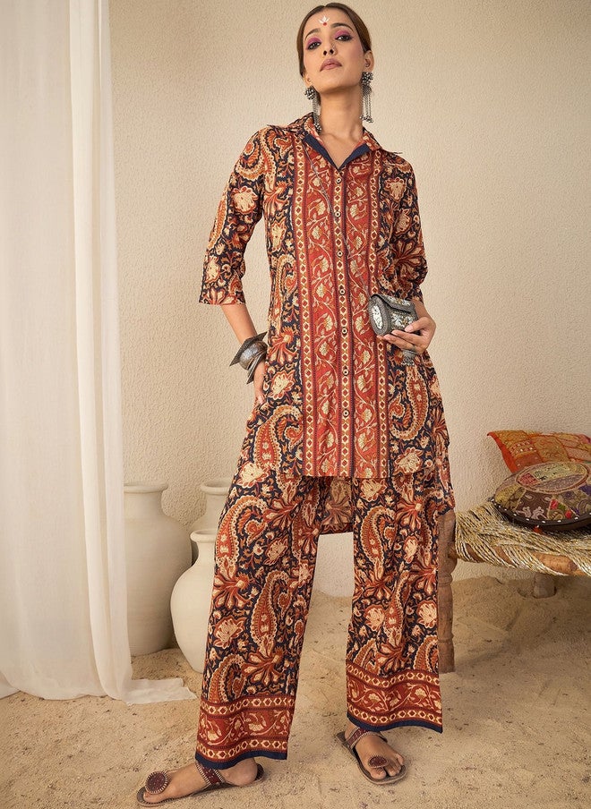 WineRed Wine Red Women Rust Paisley Print Hi-low Coord Set - Image 3