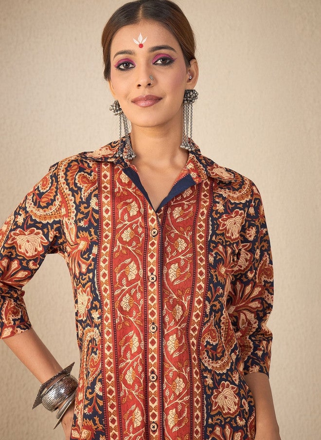 WineRed Wine Red Women Rust Paisley Print Hi-low Coord Set - Image 4