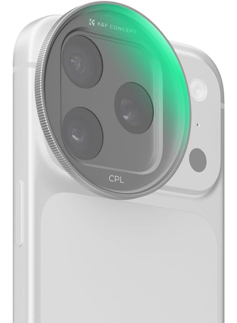 كيه آند إف كونسبت فلتر استقطاب CPL من K&F CONCEPT، سهل التركيب، لهاتف iPhone 17 Pro / 17 Pro Max، خفيف الوزن للغاية (9.5 غرام)، مضاد للانعكاس، مزود بحامل تثبيت سهل التركيب، زجاج بصري AGC مطلي بـ 28 طبقة متعددة، فلتر عدسة كاميرا الهاتف FA301 - Image 1