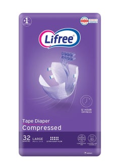 Lifree Tape Compressed Adult Diapers 8 Cups Large 32 Pcs  - Image 1