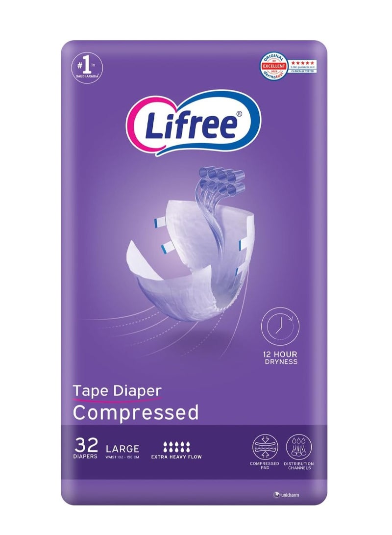 Lifree Tape Compressed Adult Diapers 8 Cups Large 32 Pcs  - Image 1