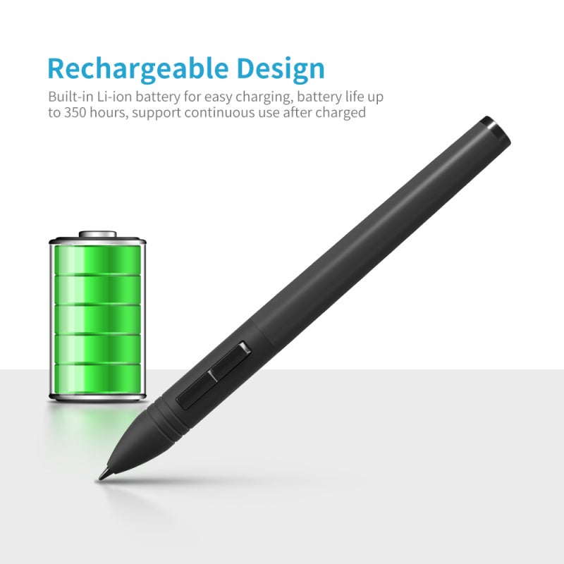 Rechargeable Digital Pen: Black 14g Lightweight Design - 2 Customized Shortcut Buttons Auto Sleep Li-ion Battery 350 Hours Life for Huion NEW 1060PLUS Graphics Tablet - Image 5