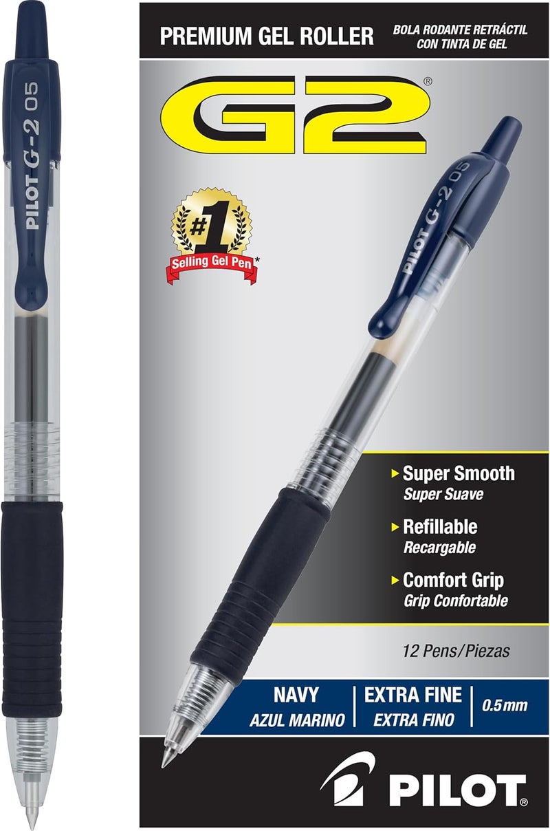 PILOT , G2 Premium Gel Roller Pens, Extra Fine Point 0.5 mm, Pack of 12, Navy - Image 1