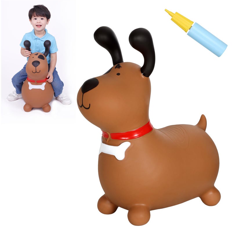 INPANY Bouncy Brown Dog Horse Hopper for Toddlers Bouncing Horse Hopper Ride on Animal Toys for Girls Boys Inflatable Riding Gifts Include Pump - Image 2
