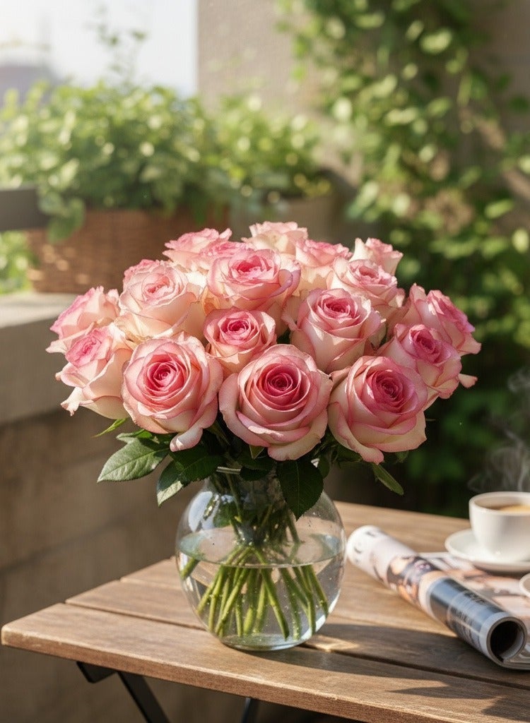 11 PCS Lifelike Pink-Edged Rose Artificial Flowers - Realistic Faux Rose Bouquet for Home Decor, Wedding, Birthday, Party & Photoshoot | Ideal Gift & Ornament for Living Room, Dining Room, Hotel - Image 1