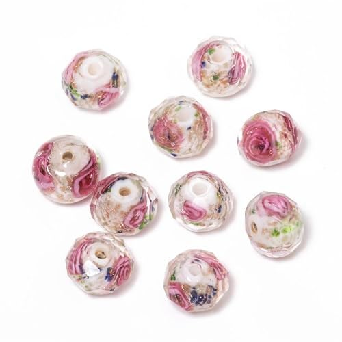 NITOPUPU 50pcs 8~10mm Rose Lampwork Bead with Blue Spots, Handmade Faceted Pink Murano Glass Beads for Jewelry Making Supplies, Bracelet, Rosary Craft Making - Image 5