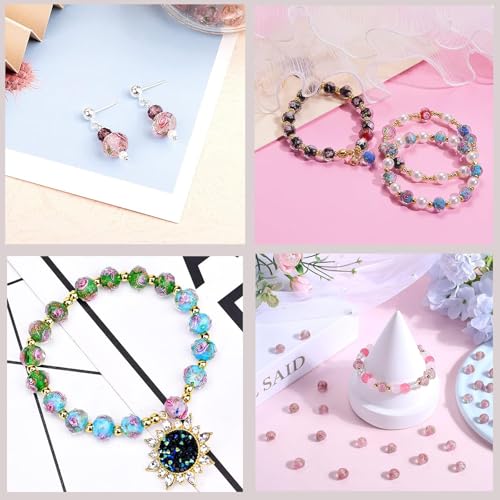 NITOPUPU 50pcs 8~10mm Rose Lampwork Bead with Blue Spots, Handmade Faceted Pink Murano Glass Beads for Jewelry Making Supplies, Bracelet, Rosary Craft Making - Image 3