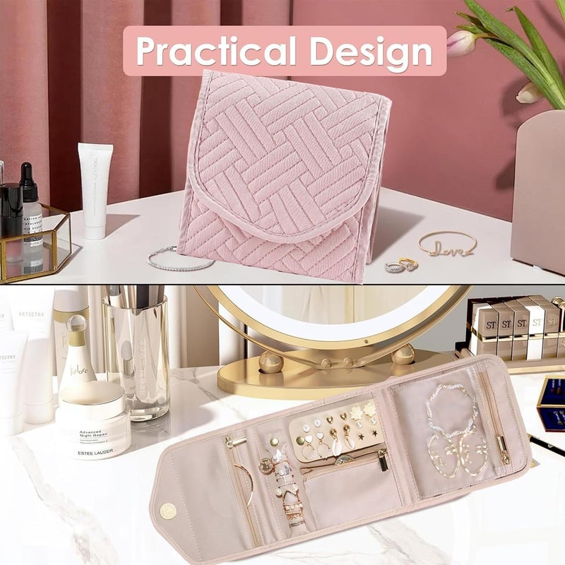 AUXIN Mini Travel Jewelry Organizer Case - Pink Foldable Pouch for Earrings, Rings, Necklaces, and Bracelets - Image 5