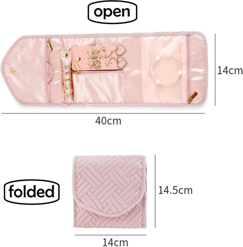 AUXIN Mini Travel Jewelry Organizer Case - Pink Foldable Pouch for Earrings, Rings, Necklaces, and Bracelets - Image 2