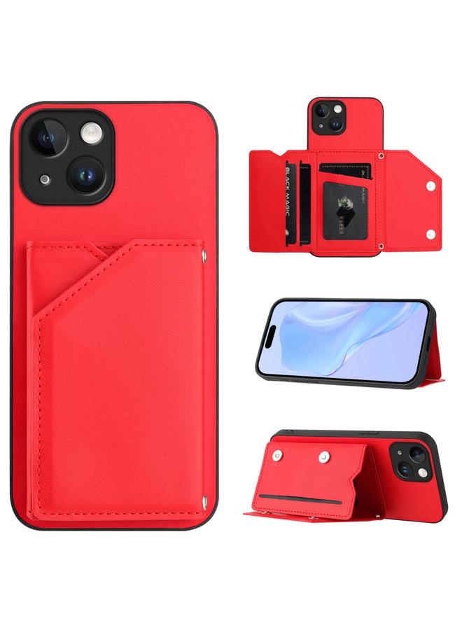 S-TOP Case For iPhone 14 Skin Feel Four Card Slots Phone Case with Wrist Strap - Image 1