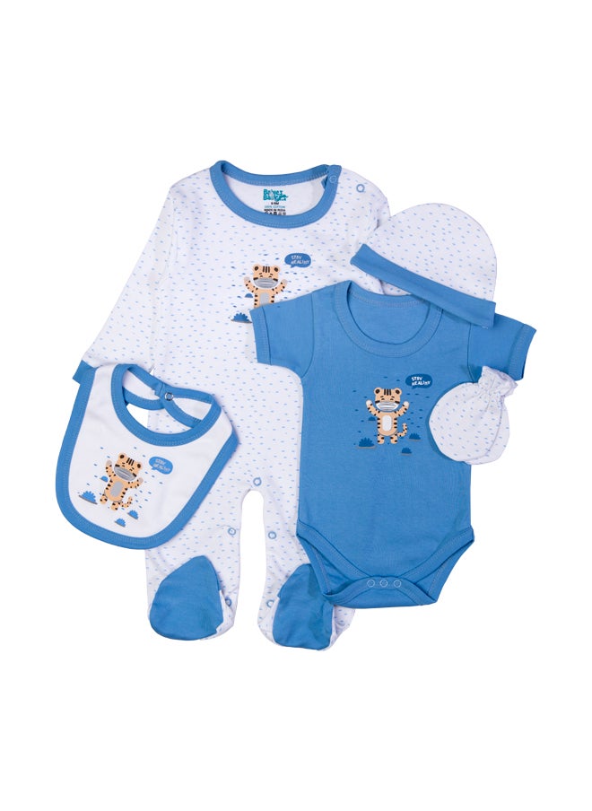 Babies Basic 5 Piece Unisex 100% Cotton Gift Set Include Bib, Romper, Mittens, Cap And Sleepsuit/Jumpsuit- Stay Healthly  - Image 2