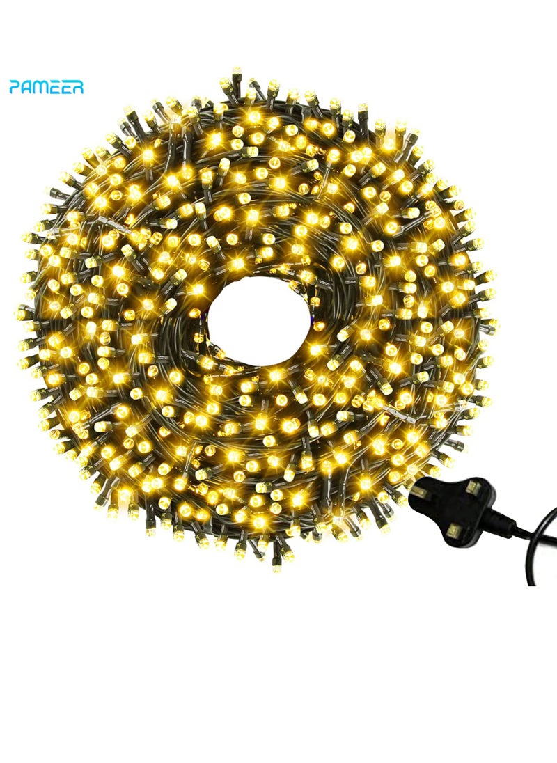 PAMEER - Warm White LED String Lights Black Wire Plug-in 10mtr 100 LEDs String Home Decorative LED Strip for Christmas EID Ramadan Diwali and Wedding Parties Decoration Box Button Control 8 Modes - Image 1