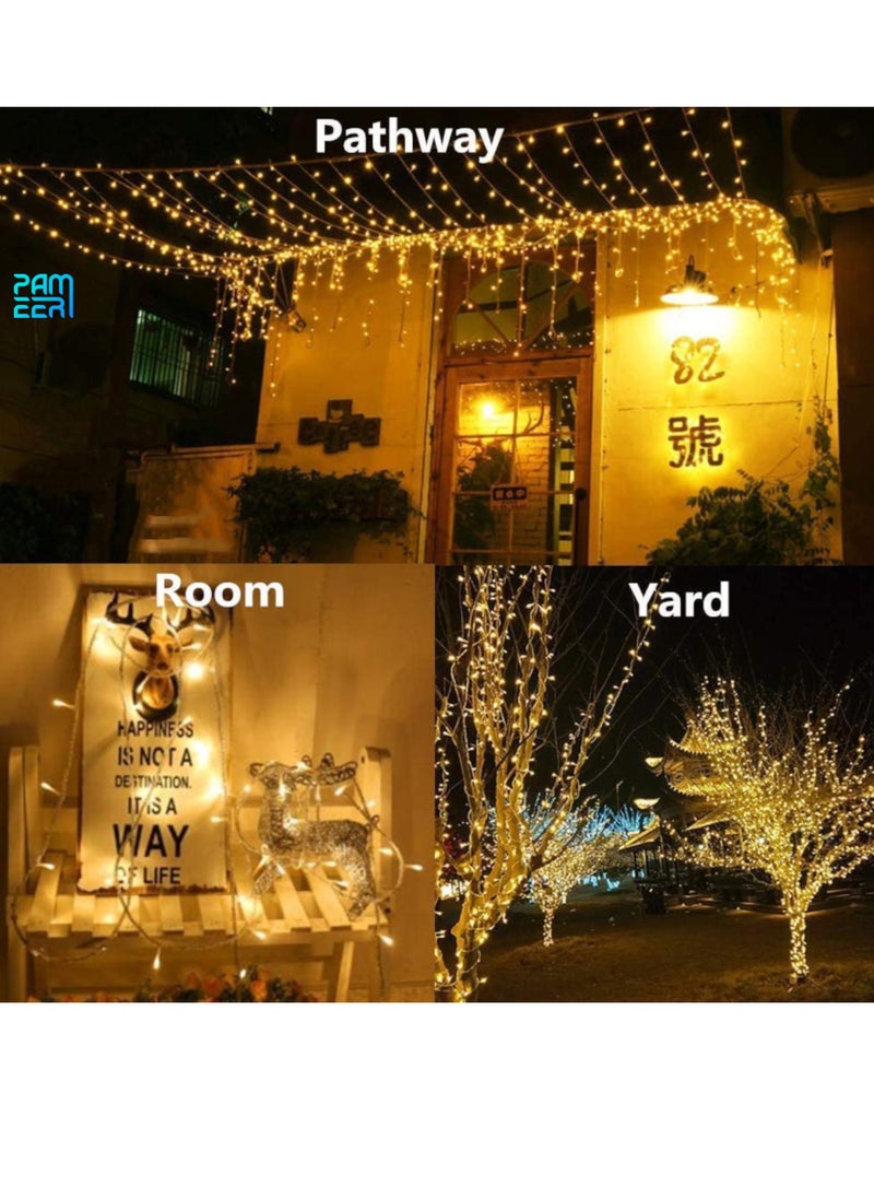 PAMEER - Warm White LED String Lights Black Wire Plug-in 10mtr 100 LEDs String Home Decorative LED Strip for Christmas EID Ramadan Diwali and Wedding Parties Decoration Box Button Control 8 Modes - Image 1