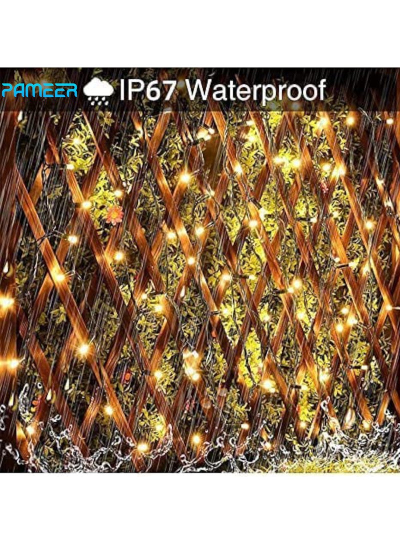 PAMEER - Warm White LED String Lights Black Wire Plug-in 10mtr 100 LEDs String Home Decorative LED Strip for Christmas EID Ramadan Diwali and Wedding Parties Decoration Box Button Control 8 Modes - Image 1