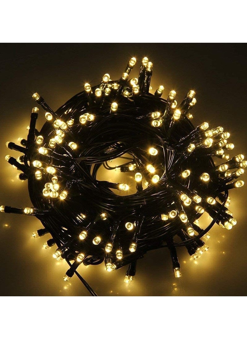 PAMEER - Warm White LED String Lights Black Wire Plug-in 10mtr 100 LEDs String Home Decorative LED Strip for Christmas EID Ramadan Diwali and Wedding Parties Decoration Box Button Control 8 Modes - Image 1