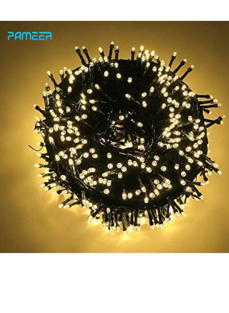 PAMEER - Warm White LED String Lights Black Wire Plug-in 10mtr 100 LEDs String Home Decorative LED Strip for Christmas EID Ramadan Diwali and Wedding Parties Decoration Box Button Control 8 Modes - Image 1