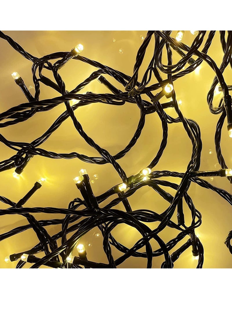 PAMEER - Warm White LED String Lights Black Wire Plug-in 10mtr 100 LEDs String Home Decorative LED Strip for Christmas EID Ramadan Diwali and Wedding Parties Decoration Box Button Control 8 Modes - Image 1